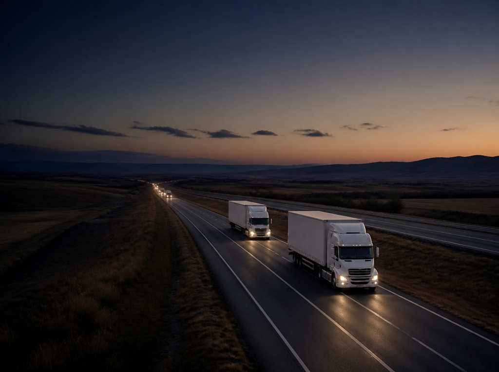 Delivery trucks on a highway